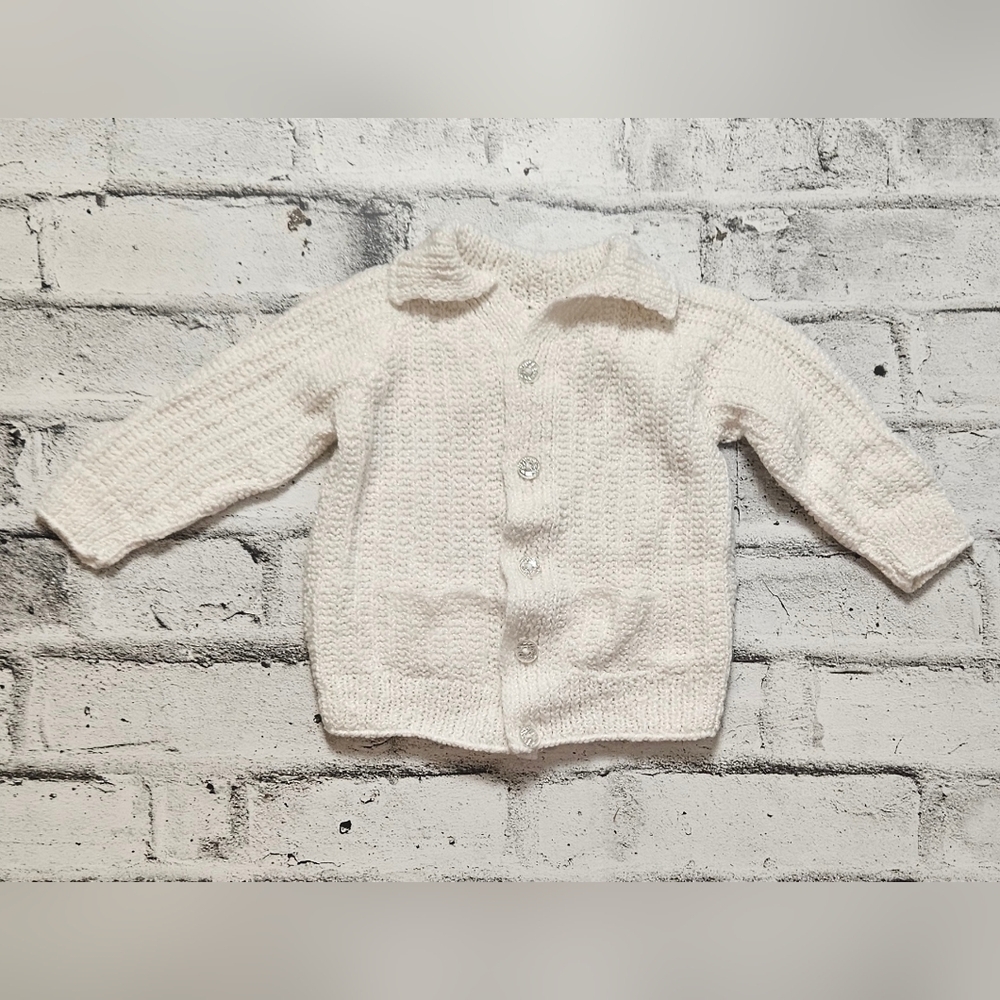 Unisex 6-9M Handmade White Knitted Sweater
